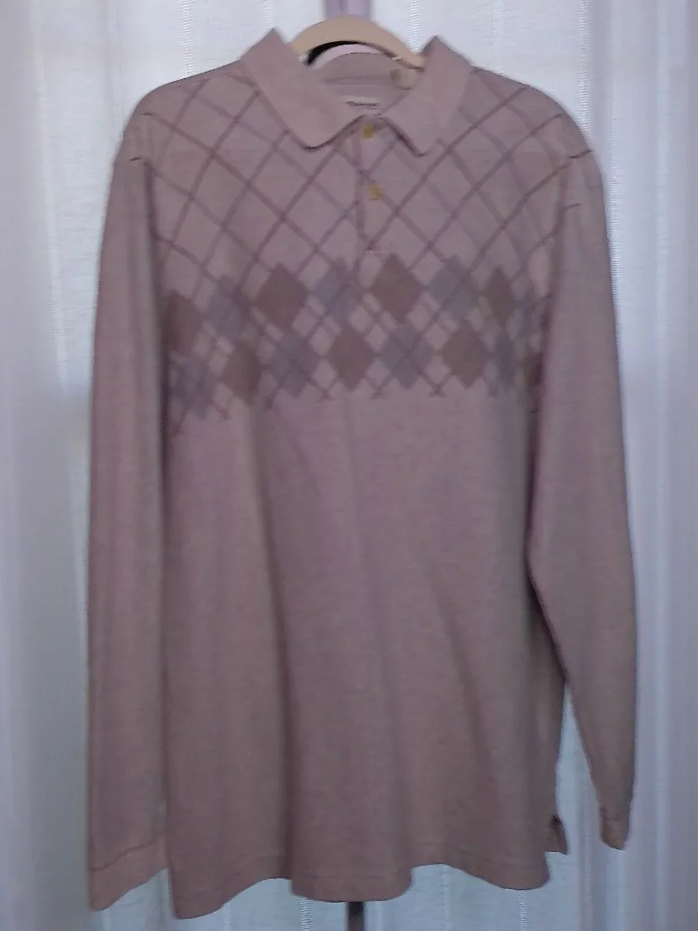 HAGGAR CLOTHING Men's Sweater Collared Stone Argyle Earthtone Design XXL